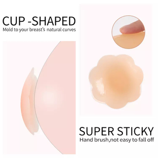  Nipple Covers Lift, Strapless Sticky Push up Reusable Silicone Tape Bra, Invisible Adhesive Bras for Women & Girls Skin Pink, Silicone Cover Bra Pad