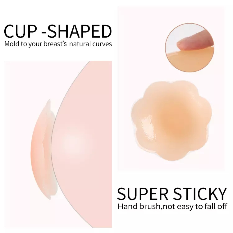  Nipple Covers Lift, Strapless Sticky Push up Reusable Silicone Tape Bra, Invisible Adhesive Bras for Women & Girls Skin Pink, Silicone Cover Bra Pad